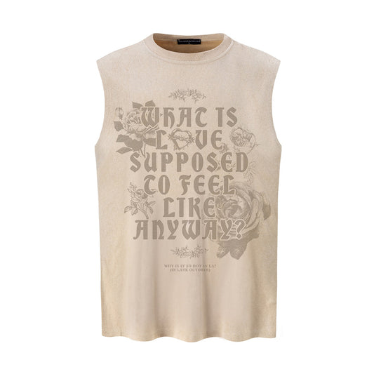 Rose Text Printed Vest — Harajuku Style Cotton-Blend Loose Fit Vest