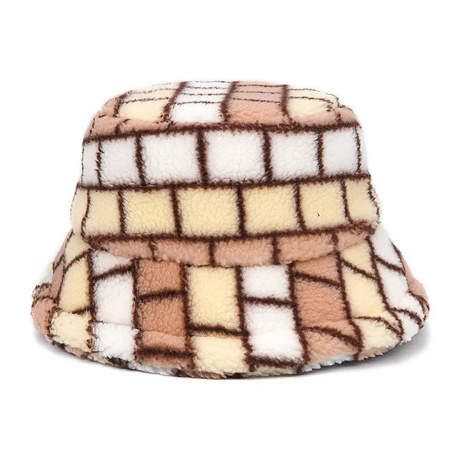 Harajuku Style Zebra Print Faux Fur Panama Bucket Hat