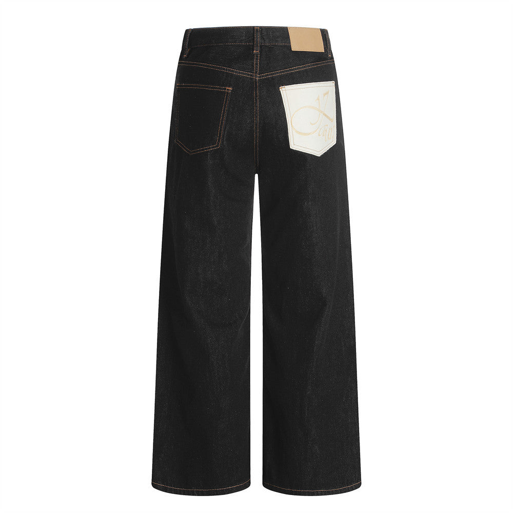 Harajuku Style Denim Long Pants for Men - Trendy Contrast Pocket
