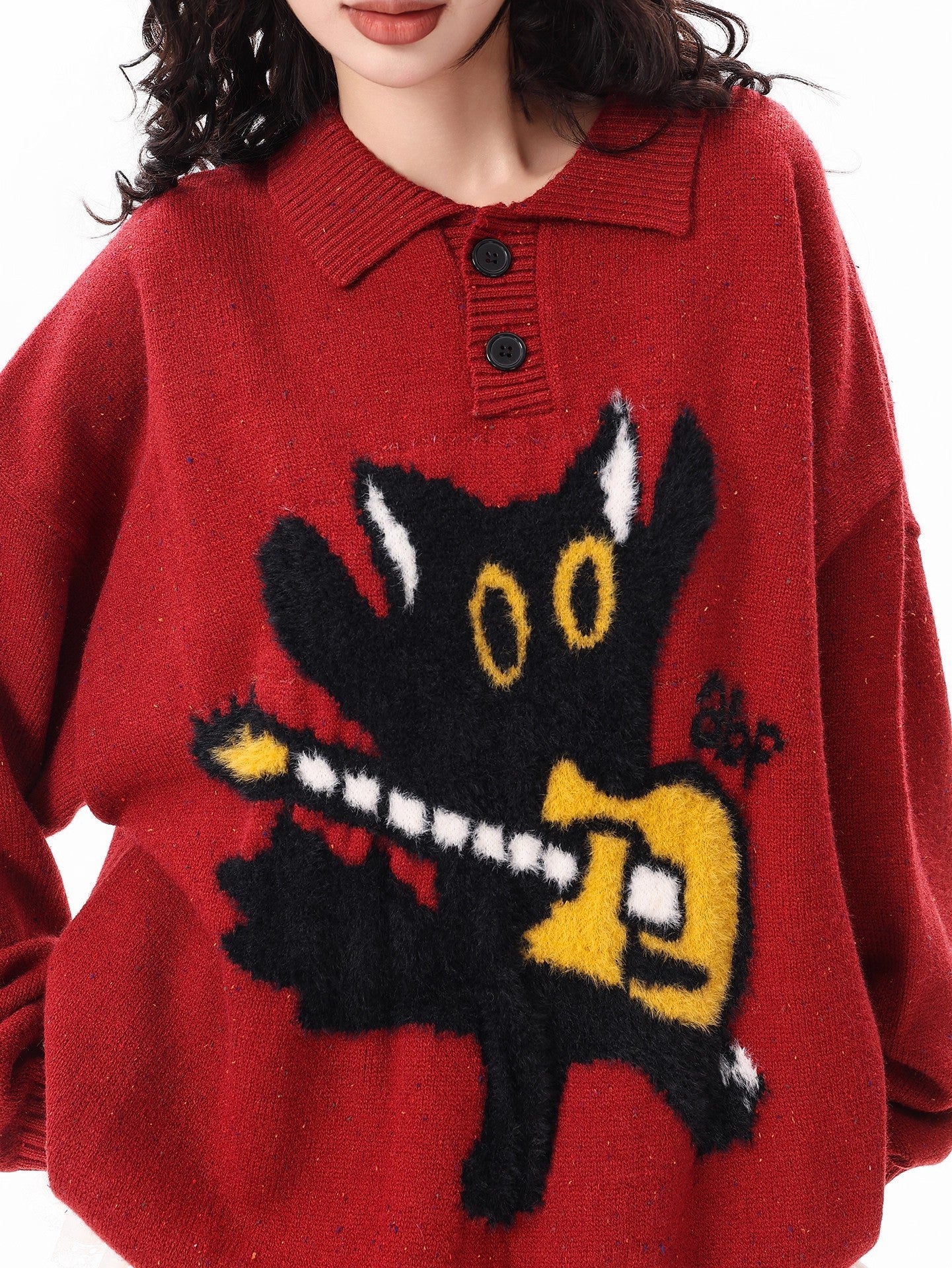 Polo collar cat sweater