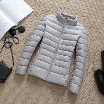 Ultra-Lightweight Slim Down Jacket for Women – Short Hooded Warm White Duck Down Coat