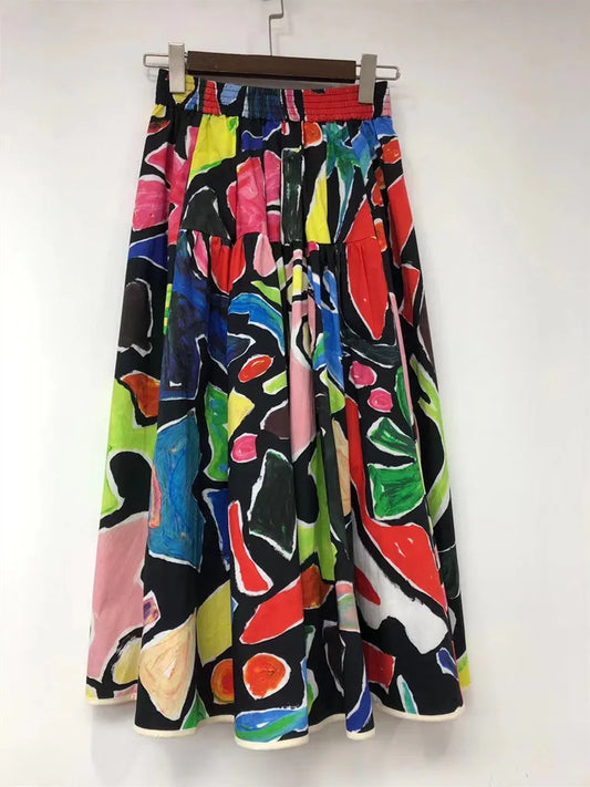 Playful Colorful Print Midi Skirt for Women