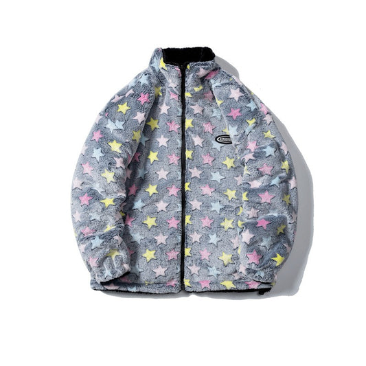 Reversible Fluffy Coat - Vintage Harajuku Streetwear