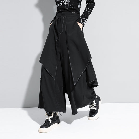 Women's Loose Wide Leg Casual Pants with Fake Two White Lines