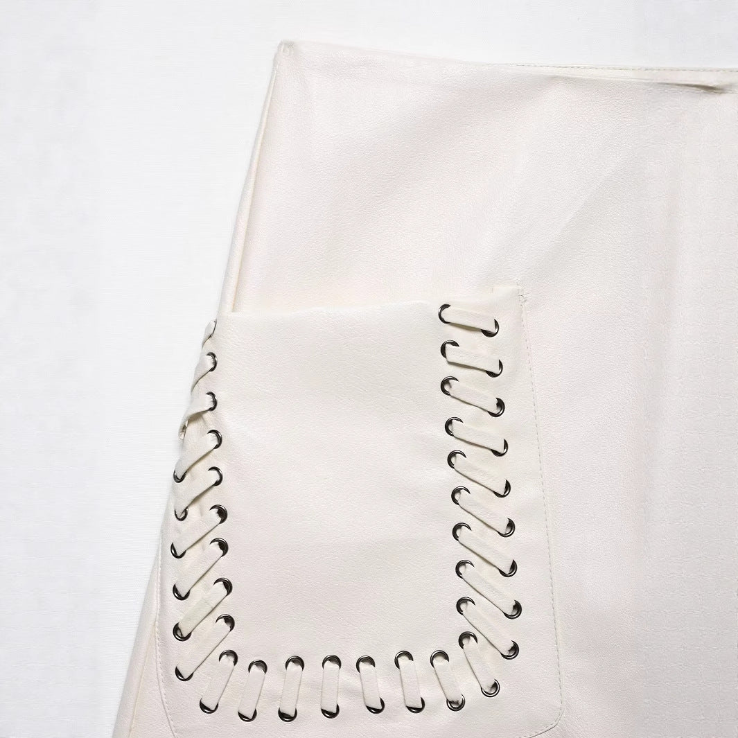 High-Waisted Pocket White Midi Skirt for Women