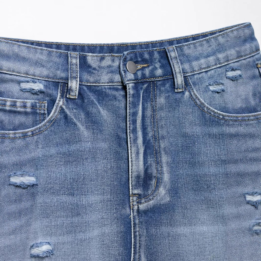 Vintage Ripped Denim Mini Skirt for Women