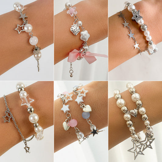 Magnetic Heart-Shaped Star Pendant Tassel Bracelet Set