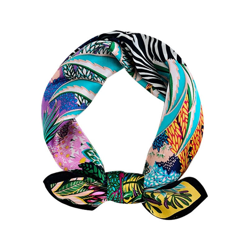 Colorful Floral Striped Zebra Mulberry Silk Scarf