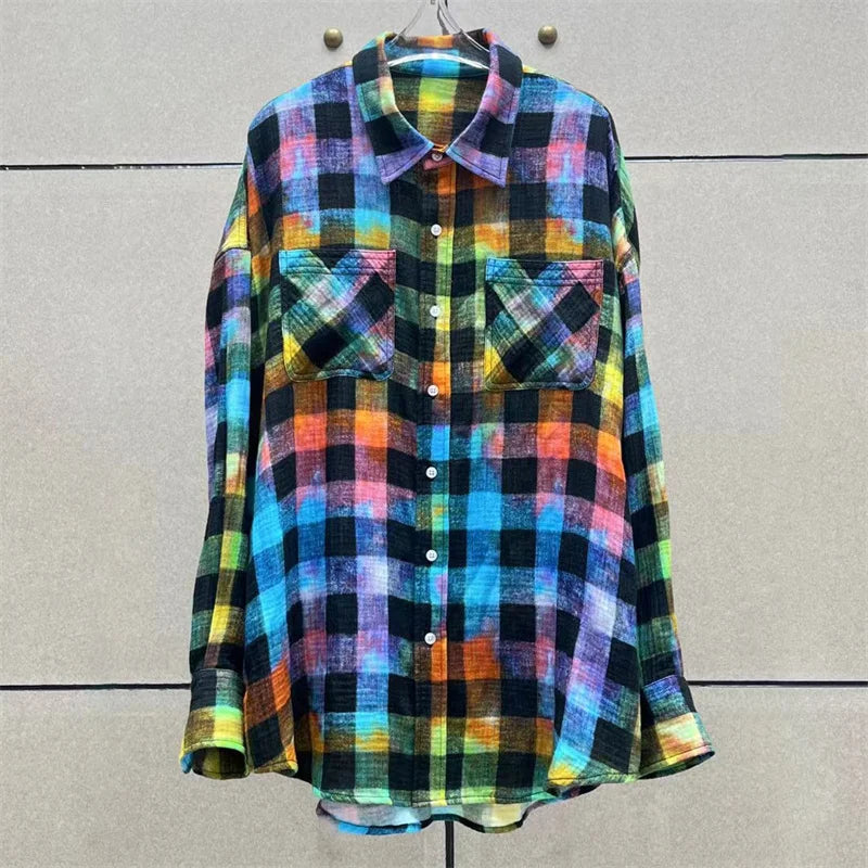 Rainbow Plaid Women’s Blouse - Harajuku Style