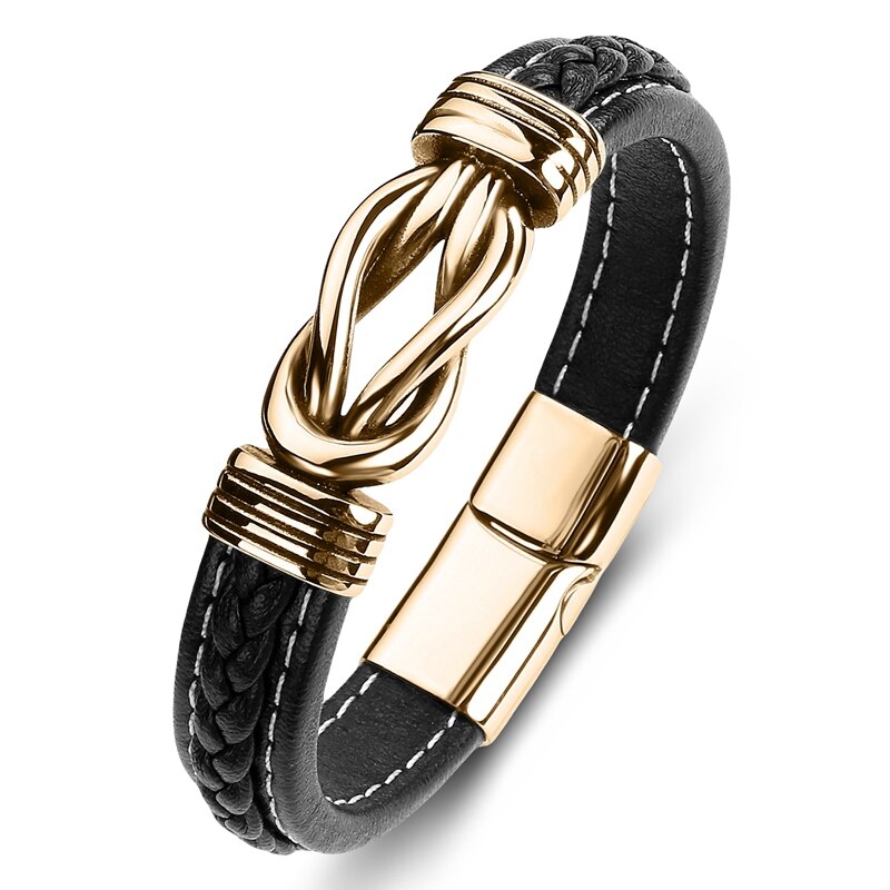 Harajuku Punk Men's Leather Bracelet - Titanium Steel