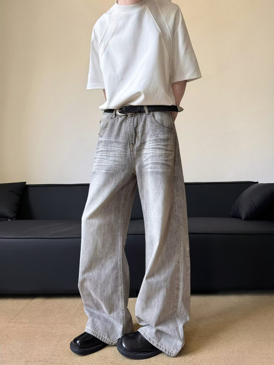 Loose Slimming Straight Leg Pants - Ash Gray