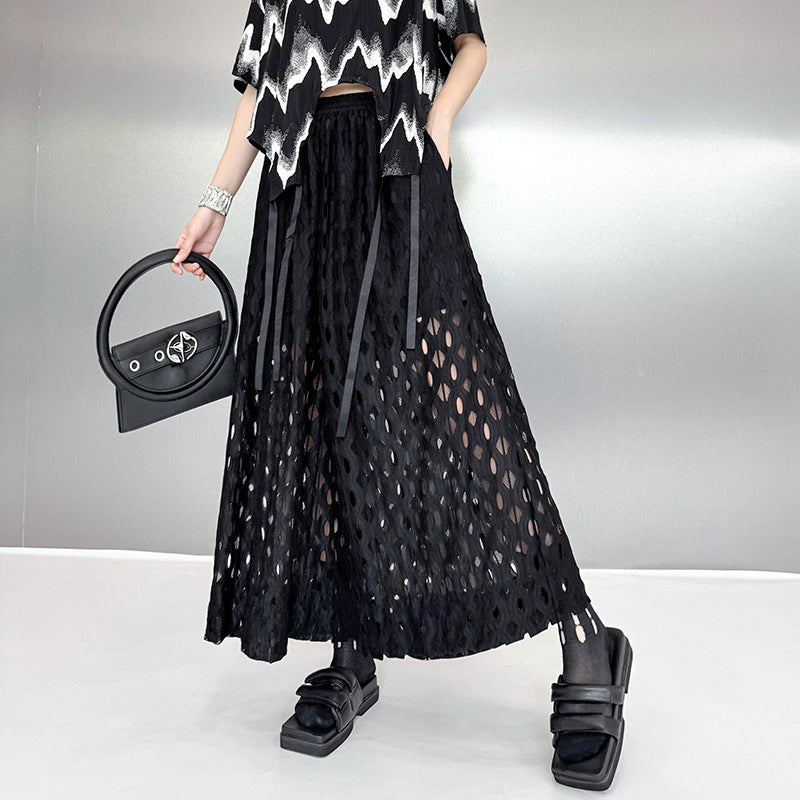 Goth Hollow Out Casual Wide Leg Pants for Women