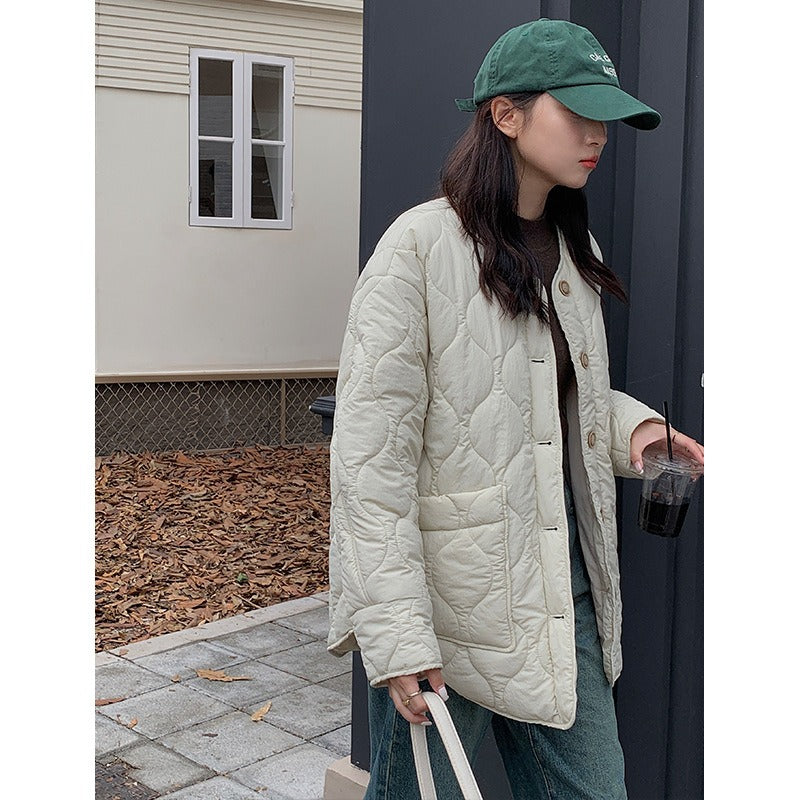 Cotton Women's Quilted Loose Single Breasted Baseball Coat