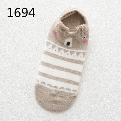 Kawaii Cat & Dog Cotton Socks for Women - Summer Boat Style