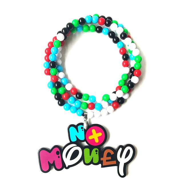 NO MONEY Colorful JDM Badge & Beads Pendant