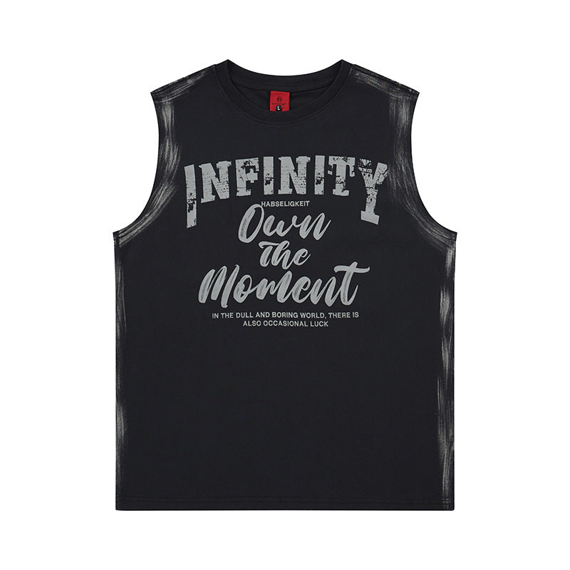 Hand Drawn Graffiti Letter Vest — Harajuku Street Style Cotton Vest (Black/White)