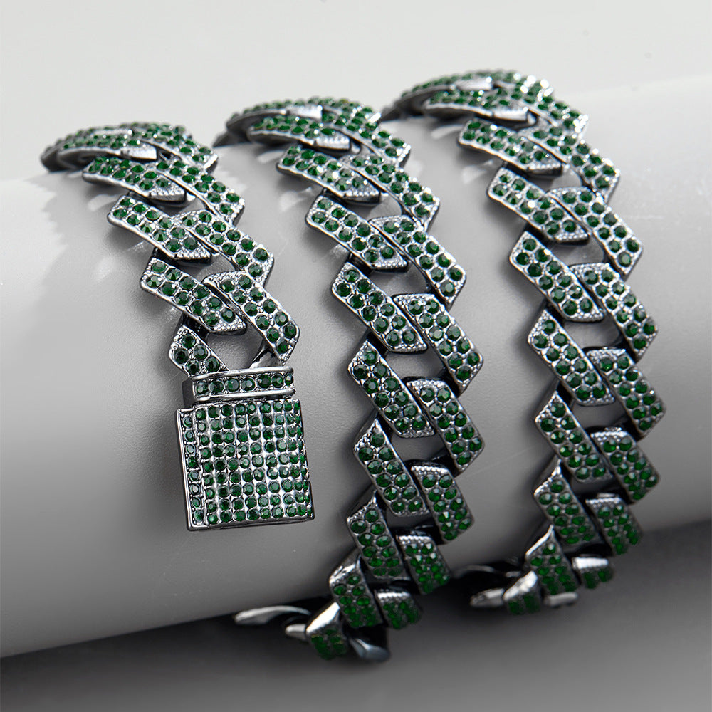 Trendy Cuban Chain Emerald Diamond Necklace for Couples