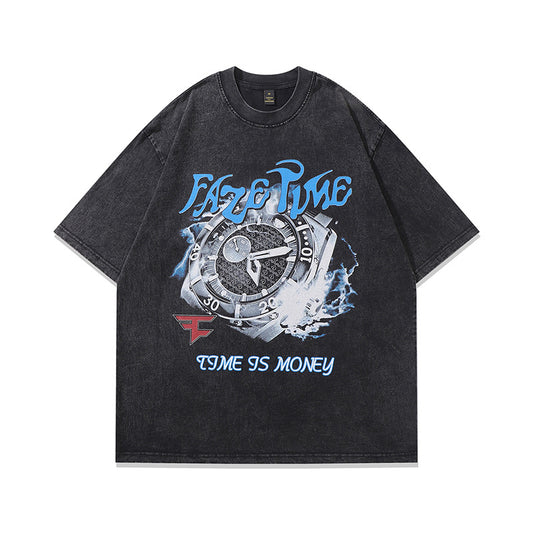 Water-Washed Vintage Slim Neck Short Sleeve T-Shirt