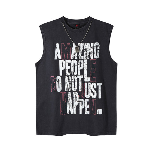 Unisex Loose Fit Washed Cotton Vest - Harajuku Style