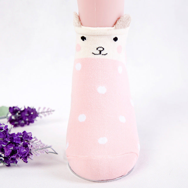 Kawaii Cat & Dog Cotton Socks for Women - Summer Boat Style