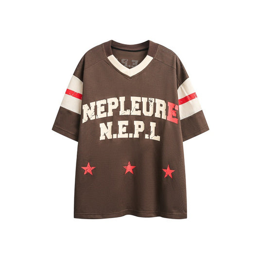 Harajuku Style Letter Distressed Print V-Neck Tee