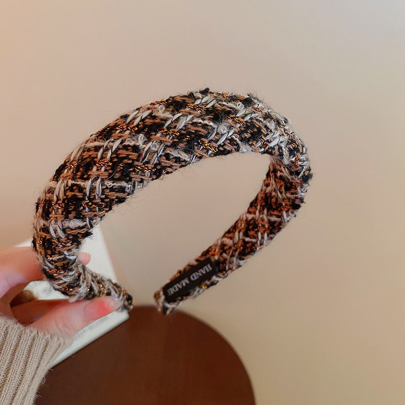 Black And White Plaid Woven Headband