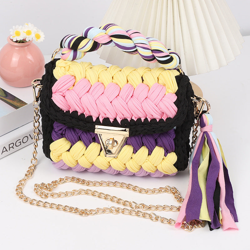 Harajuku Chic Hand-Woven Crossbody Bag with Chain