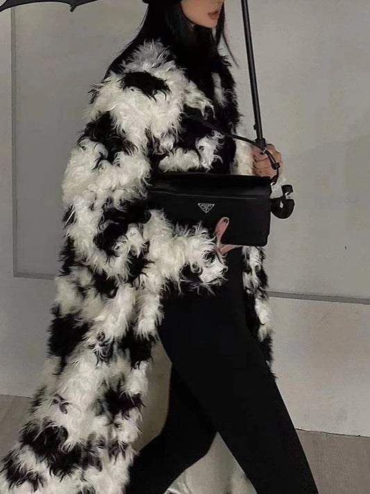 Harajuku Style Lambswool Fur Contrast Cardigan