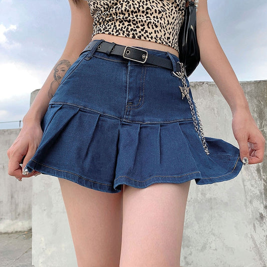 Harajuku Punk Y2K Denim Mini Pleated Skirt