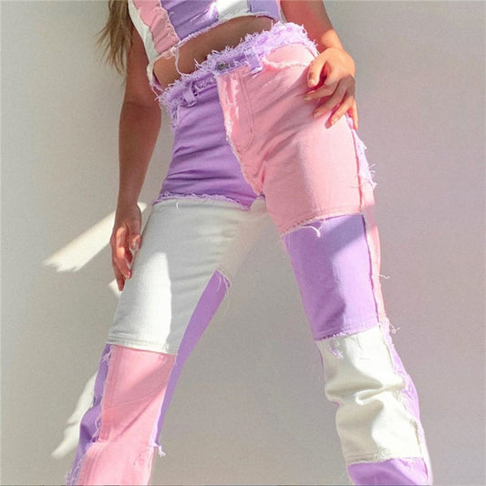 Harajuku Style Patchwork High Waist Hip Hop Trousers