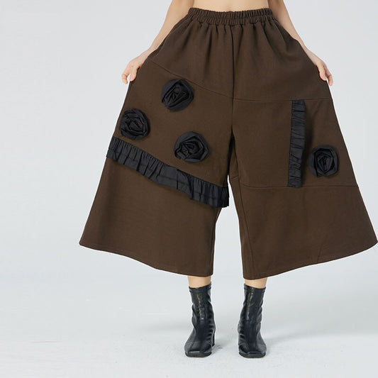 Harajuku-Inspired Three-Dimensional Flower Wide Leg Pants