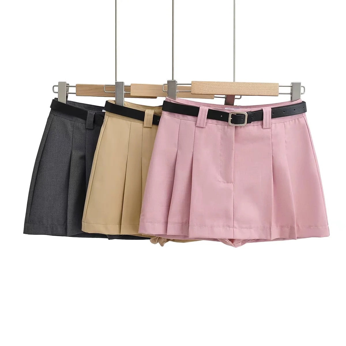 Pleated Short Skirt for Women in Khaki, Pink, and Gray