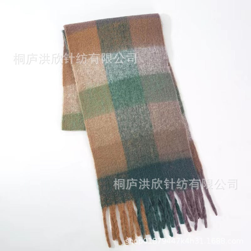 Rainbow Plaid Tassel Scarf for Autumn & Winter