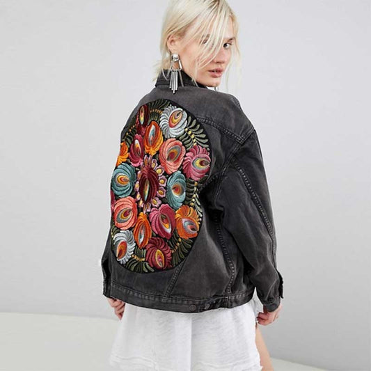 Vintage Floral Embroidery Denim Jacket - Harajuku Style