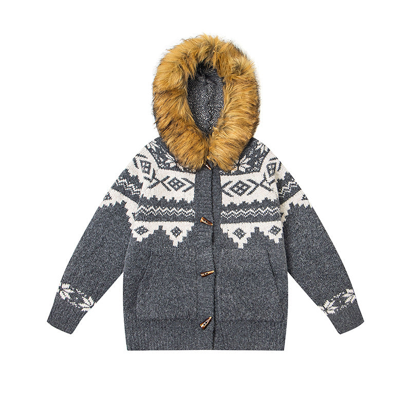 Hoodie with Detachable Fur Collar Unisex Loose Fit Sweater