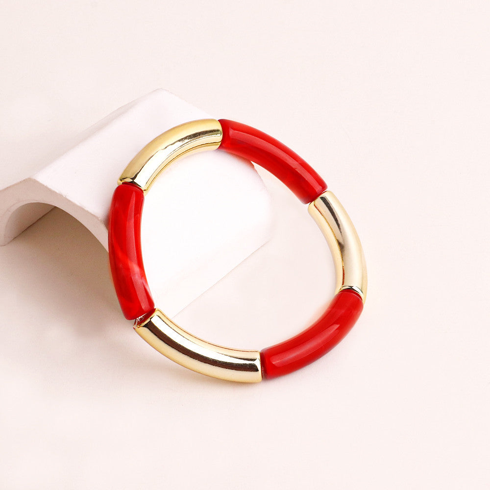Harajuku Style Double Color Tube Bead Elastic Bracelet
