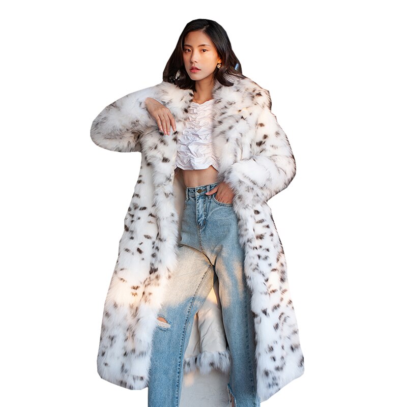 Harajuku Style Long Black Dot Leopard Print Fur Coat