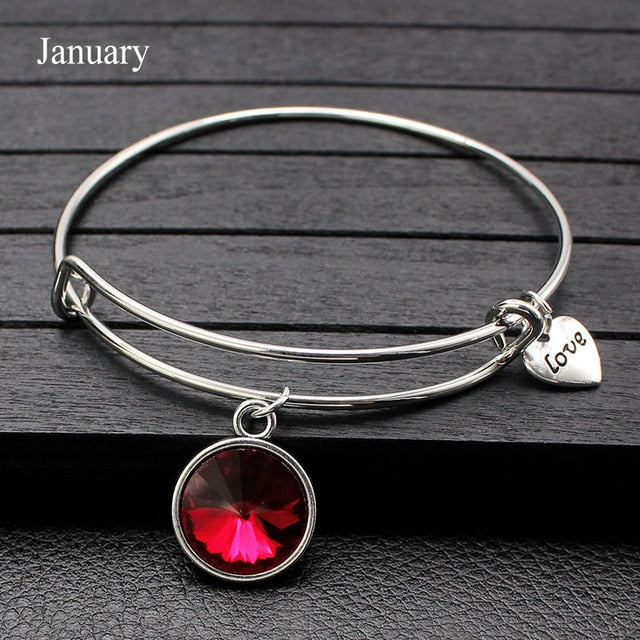 Adjustable Birthstone Bangle Bracelet for Women