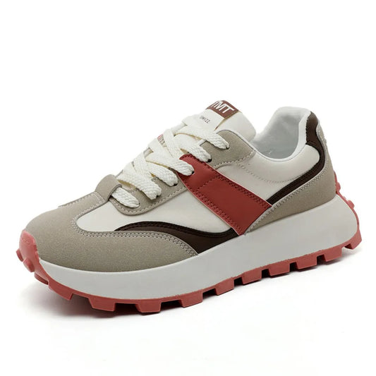 Playful Contrast Round Toe Platform Sneakers for Women
