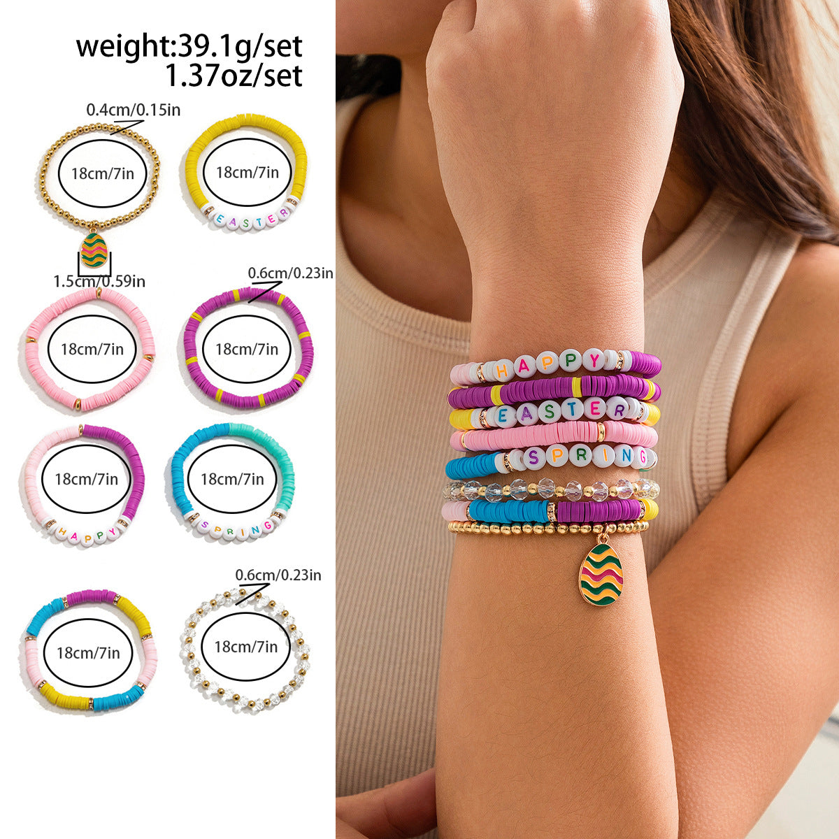Playful Easter Soft Ceramic Letter Bracelet Set