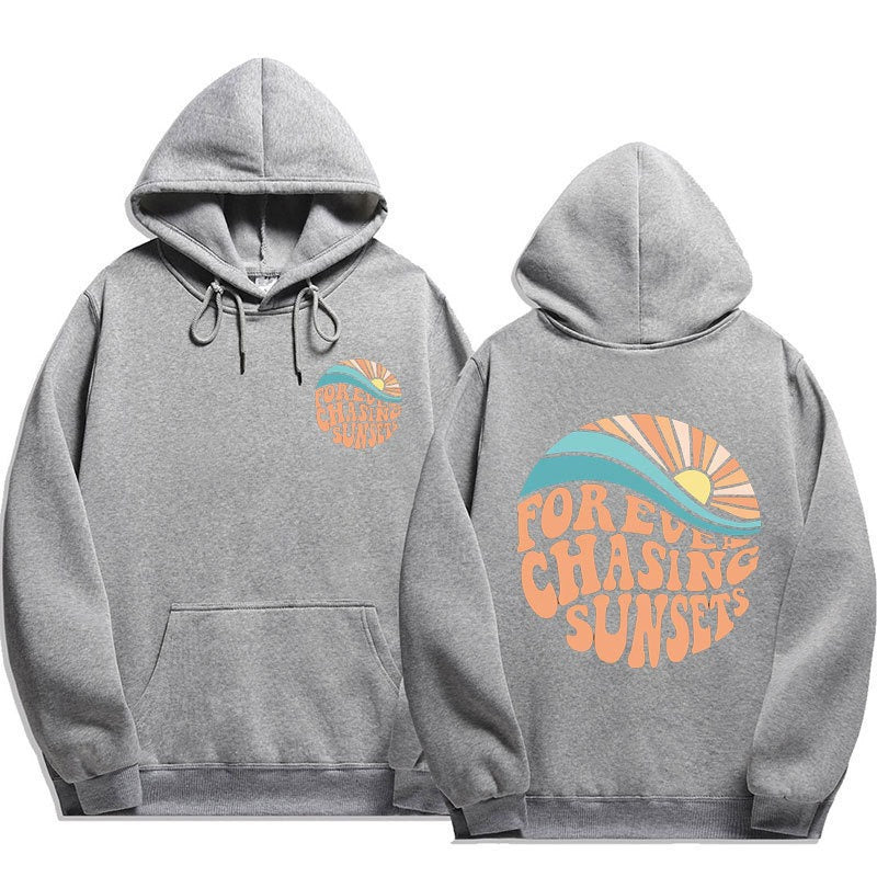 Chasing Sunsets Harajuku Style Cuff Thread Hoodie