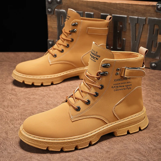 Harajuku Style Martin Boots - Bold Yellow High Tops for Men