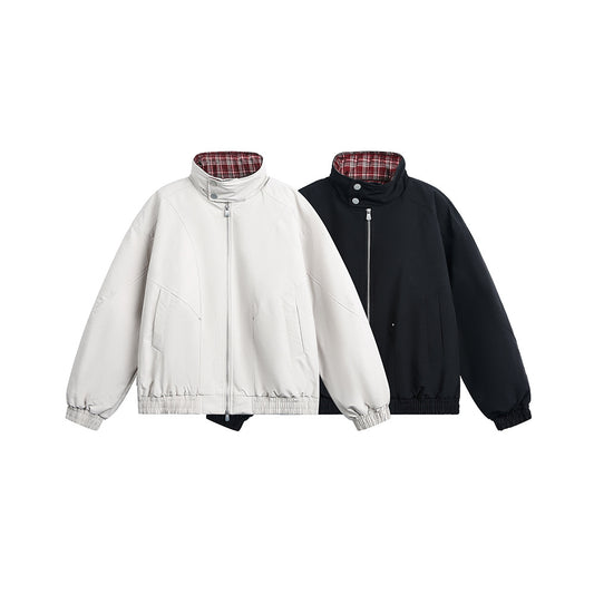 Splicing Plaid Stand-Up Collar Loose Jacket