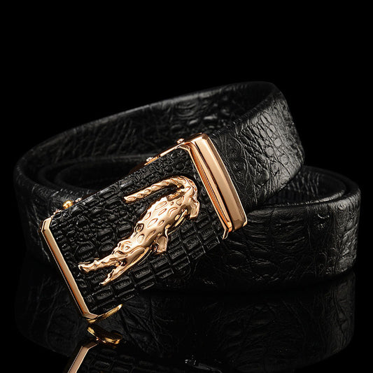 Men's Genuine Leather Automatic Buckle Belt - Crocodile Pattern