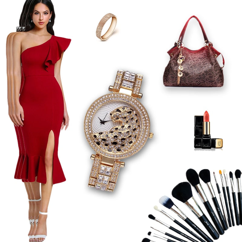 Bling Leopard Quartz Watch for Women