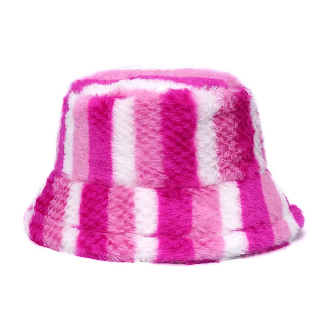 Harajuku Style Zebra Print Faux Fur Panama Bucket Hat
