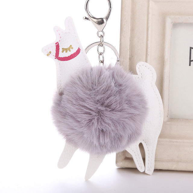 Alpaca Shape Fluffy Fur Pompom Key Chains