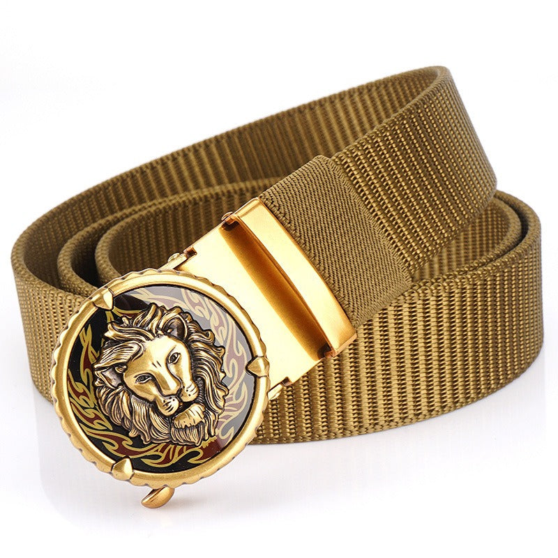 Playful Tank Patterned Nylon Waist Belt with Alloy Automatic Buckle