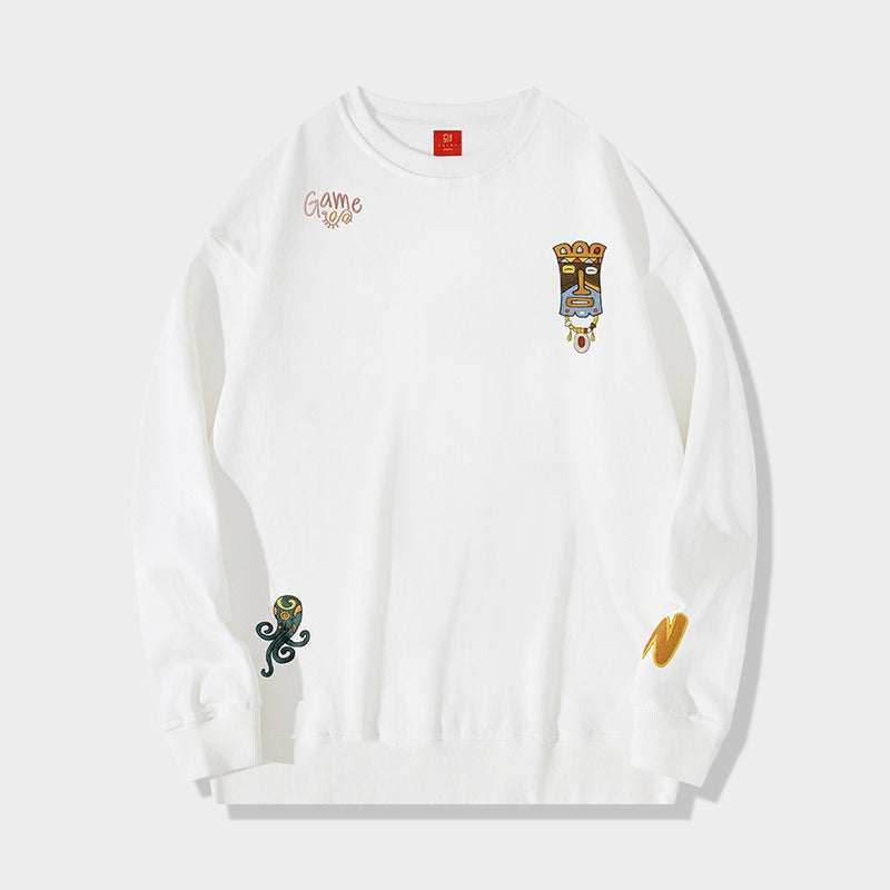 Playful Harajuku Style Cartoon Embroidered Sweatshirt for Men