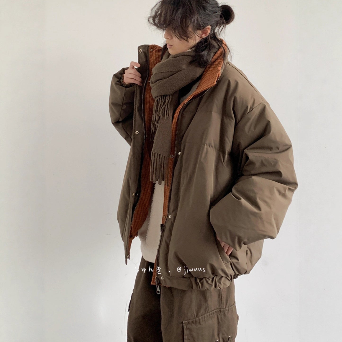 Winter Retro Patchwork Stand-Up Collar Reversible Down Cotton Coat for Men and Women - Loose Thick Warm Cotton Jacket